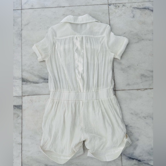 Lucy Paris Romper Shorts White Sheer Short Sleeve Women L Beach Coastal Resort - Picture 2 of 12